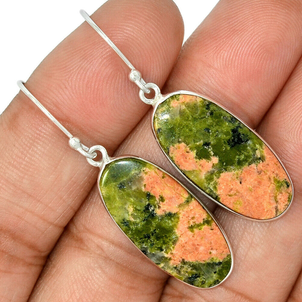 Genuine Unakite Solid 925 Sterling Silver Earring
